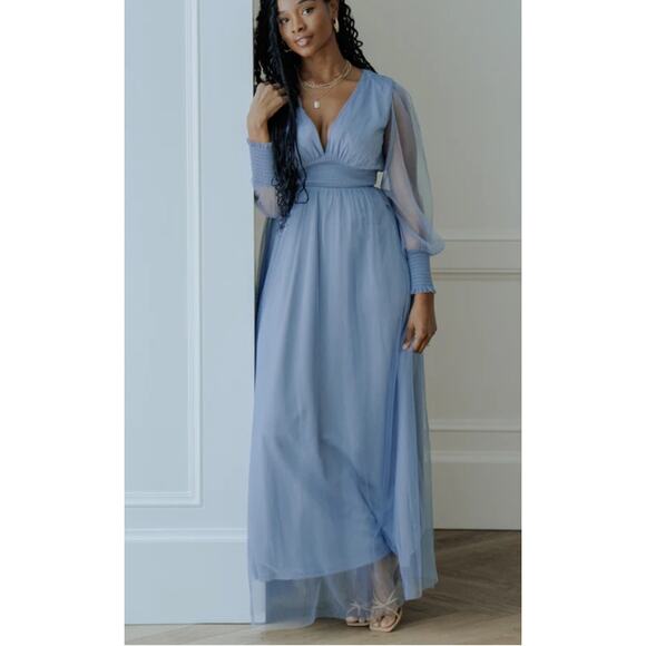 Baltic Born Layla Tulle Maxi Dress Whisper Blue Long Sleeve Plus Size 2XL New - Picture 2 of 15